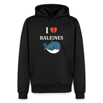 Baleines bleu Amour baleine - Sweat à capuche Premium bio Homme - noir - Devant - Nico (187cm)