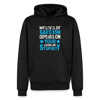 Mon sarcasme dépend de ta stupidité - Sweat à capuche Premium bio Homme - noir - Devant - Nico (187cm)