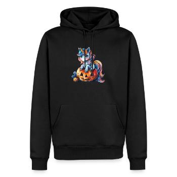 Licorne citrouille Halloween Kawaii - Sweat à capuche Premium bio Homme - noir - Devant - Nico (187cm)