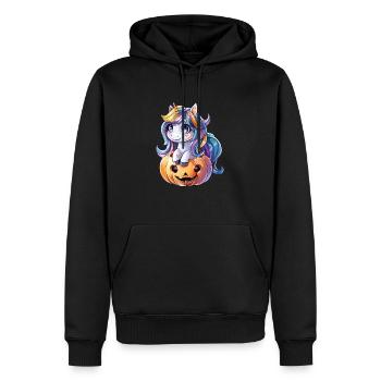 Licorne citrouille Halloween Kawaii - Sweat à capuche Premium bio Homme - noir - Devant - Nico (187cm)