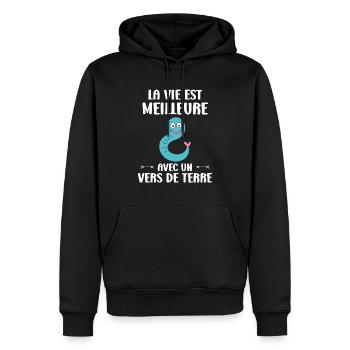 Humour ver de terre - Sweat à capuche Premium bio Homme - noir - Devant - Nico (187cm)