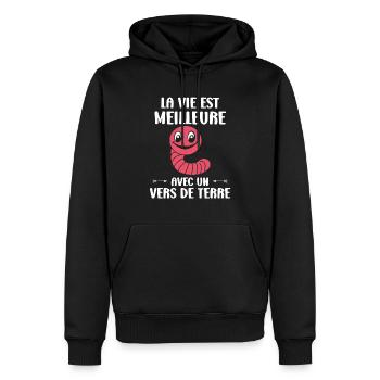 Humour ver de terre - Sweat à capuche Premium bio Homme - noir - Devant - Nico (187cm)