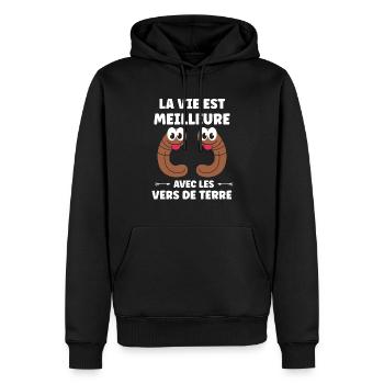 Humour ver de terre - Sweat à capuche Premium bio Homme - noir - Devant - Nico (187cm)