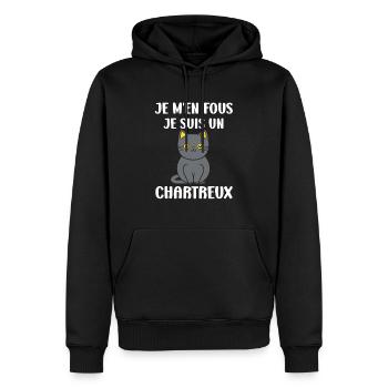 Humour chat chartreux - Sweat à capuche Premium bio Homme - noir - Devant - Nico (187cm)
