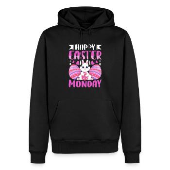 Joyeux lundi de Pâques ! Oeufs de Pâques Lapin de Pâques - Sweat à capuche Premium bio Homme - noir - Devant - Nico (187cm)