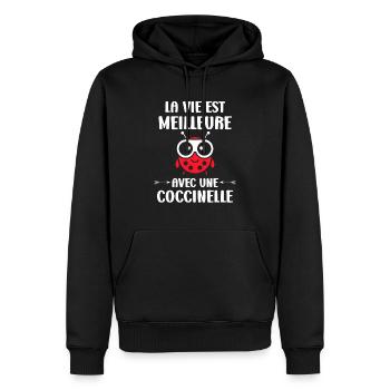 amour Coccinelle - Sweat à capuche Premium bio Homme - noir - Devant - Nico (187cm)