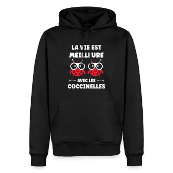 amour Coccinelle - Sweat à capuche Premium bio Homme - noir - Devant - Nico (187cm)