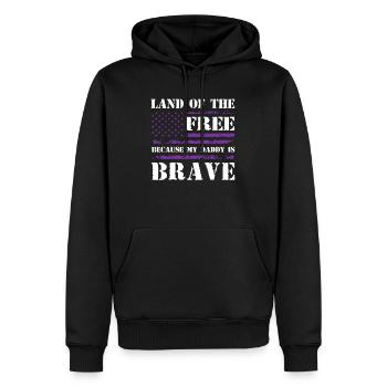 Land der Freien, weil mein Papa mutig ist - Männer Premium Bio Hoodie - Schwarz - Vorne - Nico (187cm)