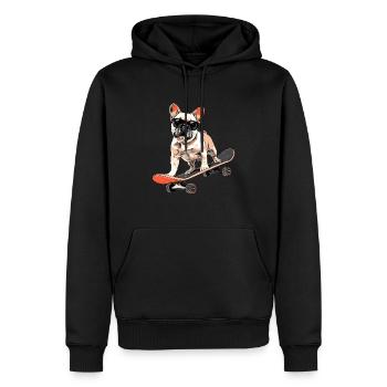 Französische Bulldogge Skateboarding - Männer Premium Bio Hoodie - Schwarz - Vorne - Nico (187cm)