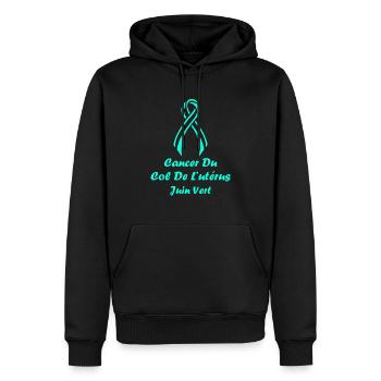 Sensibilisation au cancer du col de l'utérus - Sweat à capuche Premium bio Homme - noir - Devant - Nico (187cm)