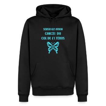 Sensibilisation au cancer du col de l'utérus - Sweat à capuche Premium bio Homme - noir - Devant - Nico (187cm)