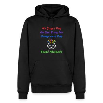 sensibilisation santé mentale - Sweat à capuche Premium bio Homme - noir - Devant - Nico (187cm)
