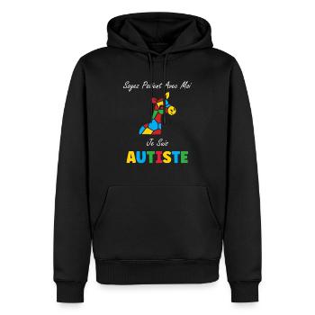 Soyez patient avec moi je suis autiste - Sweat à capuche Premium bio Homme - noir - Devant - Nico (187cm)