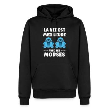 Animal humour Morse - Sweat à capuche Premium bio Homme - noir - Devant - Nico (187cm)
