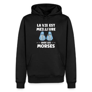 Animal humour Morse - Sweat à capuche Premium bio Homme - noir - Devant - Nico (187cm)