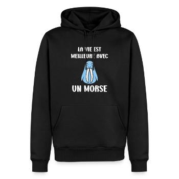 Animal humour Morse - Sweat à capuche Premium bio Homme - noir - Devant - Nico (187cm)