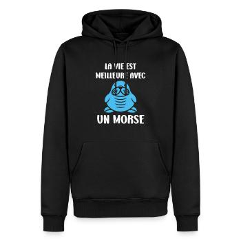 Animal humour Morse - Sweat à capuche Premium bio Homme - noir - Devant - Nico (187cm)