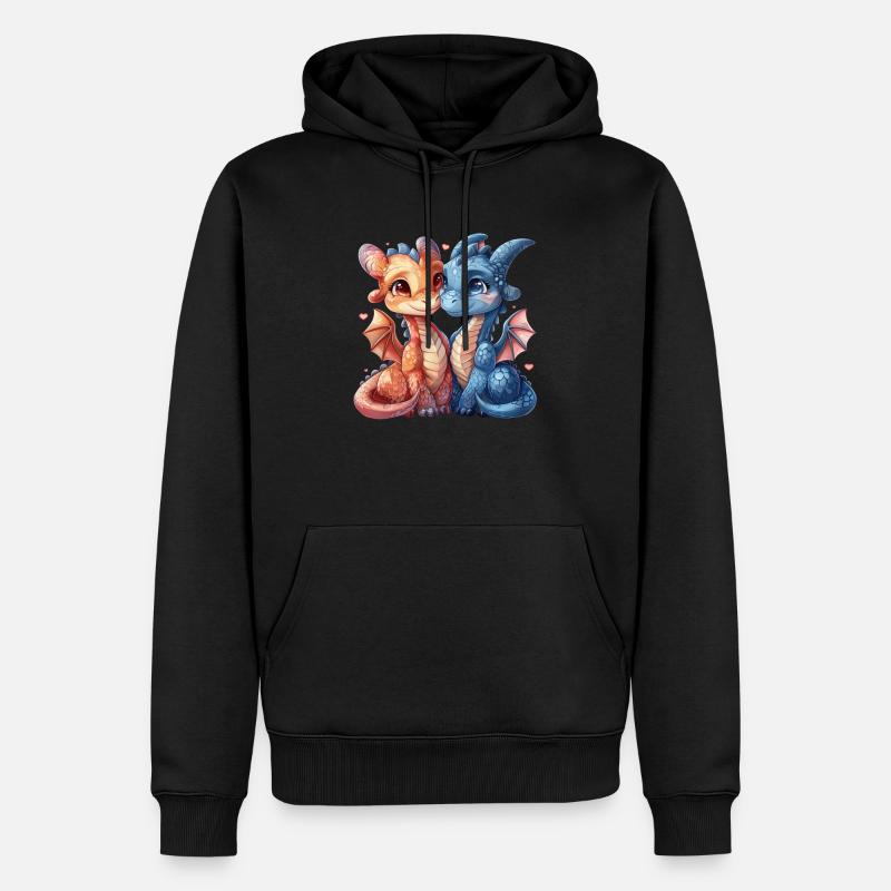 In Love Dragons Saint-Valentin Mignon - Sweat à capuche Premium bio Homme - noir