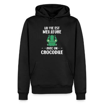 Humour Crocodile - Sweat à capuche Premium bio Homme - noir - Devant - Nico (187cm)