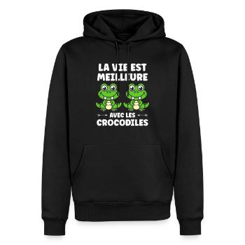 Humour Crocodile - Sweat à capuche Premium bio Homme - noir - Devant - Nico (187cm)