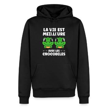 Humour Crocodile - Sweat à capuche Premium bio Homme - noir - Devant - Nico (187cm)