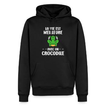 Humour Crocodile - Sweat à capuche Premium bio Homme - noir - Devant - Nico (187cm)