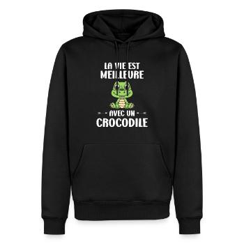 Humour Crocodile - Sweat à capuche Premium bio Homme - noir - Devant - Nico (187cm)