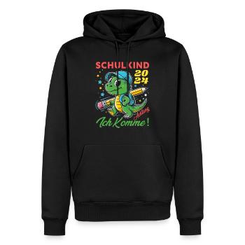 Einschulung Junge Geschenk Dino Achtung Ich Komme - Männer Premium Bio Hoodie - Schwarz - Vorne - Nico (187cm)
