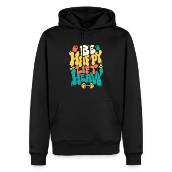 Glücklich sein, schwer heben - Freudiges Krafttraining - Männer Premium Bio Hoodie - Schwarz - Vorne - Nico (187cm)