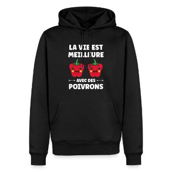 Humour poivron - Sweat à capuche Premium bio Homme - noir - Devant - Nico (187cm)