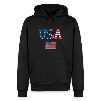USA Stars Stripes Bold Letters - Men’s Premium Organic Hoodie - black - Front - Nico (187cm)