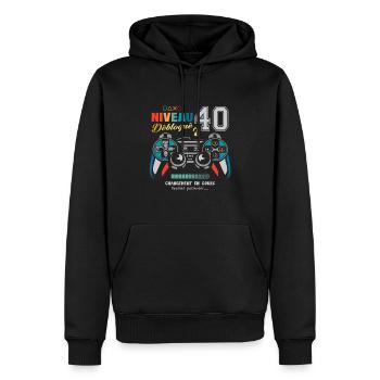 Niveau 40 Débloqué Anniversaire 40 ans Gamer - Sweat à capuche Premium bio Homme - noir - Devant - Nico (187cm)