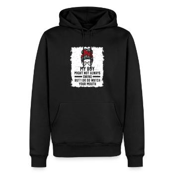 Baseball Mon garçon ne frappe pas toujours, je le fais - Sweat à capuche Premium bio Homme - noir - Devant - Nico (187cm)