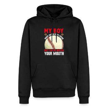 Baseball Mon garçon ne frappe pas toujours, je le fais - Sweat à capuche Premium bio Homme - noir - Devant - Nico (187cm)