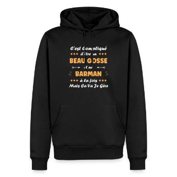 barman - Sweat à capuche Premium bio Homme - noir - Devant - Nico (187cm)