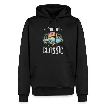 Fan de voitures anciennes I_m pas vieux je suis un classique - Sweat à capuche Premium bio Homme - noir - Devant - Nico (187cm)