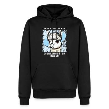 ALPAKA LIEBLINGSTIER - Männer Premium Bio Hoodie - Schwarz - Vorne - Nico (187cm)