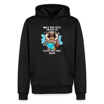 LE CAFÉ DANS L’ESTOMAC FAIT VOLER LE HIBOU - Sweat à capuche Premium bio Homme - noir - Devant - Nico (187cm)