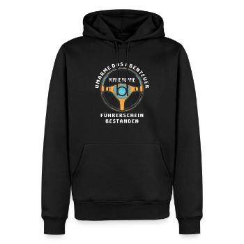 RÉUSSI L’AVENTURE DU PERMIS DE CONDUIRE - Sweat à capuche Premium bio Homme - noir - Devant - Nico (187cm)