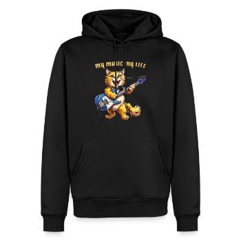 KATZE GITARRE MY MUSIC MY LIFE - Männer Premium Bio Hoodie - Schwarz - Vorne - Nico (187cm)