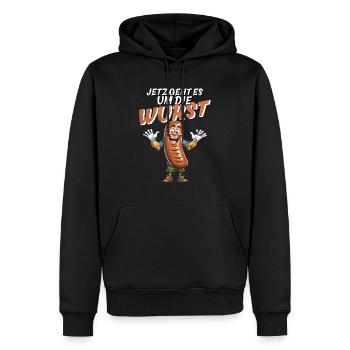 NOW IT'S ALL ABOUT THE SAUSAGE - Men’s Premium Organic Hoodie - black - Front - Nico (187cm)