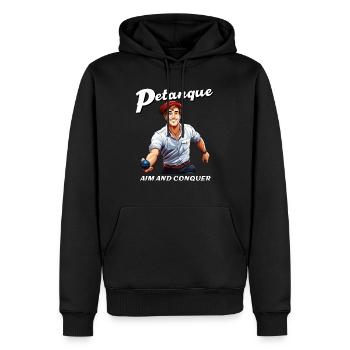 PETANQUE AIM AND CONQUER - Men’s Premium Organic Hoodie - black - Front - Nico (187cm)