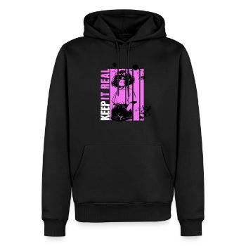 Keep it real - Männer Premium Bio Hoodie - Schwarz - Vorne - Nico (187cm)
