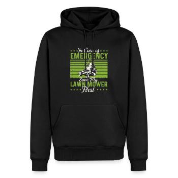 Im Notfall Meinen Rasenmäher zuerst retten - Männer Premium Bio Hoodie - Schwarz - Vorne - Nico (187cm)