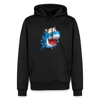 Un chat mord un requin - Sweat à capuche Premium bio Homme - noir - Devant - Nico (187cm)