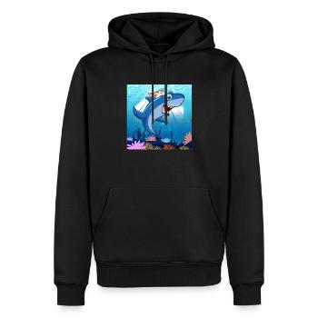 Un chat mord un requin - Sweat à capuche Premium bio Homme - noir - Devant - Nico (187cm)