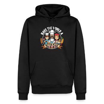 Backe die Welt zu einem besseren Ort - Männer Premium Bio Hoodie - Schwarz - Vorne - Nico (187cm)