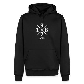 Anniversaire minimal avril 1978 - Simple - Sweat à capuche Premium bio Homme - noir - Devant - Nico (187cm)