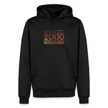 Anniversaire rétro Novembre 2000 - Ligne coucher de soleil - Sweat à capuche Premium bio Homme - noir - Devant - Nico (187cm)