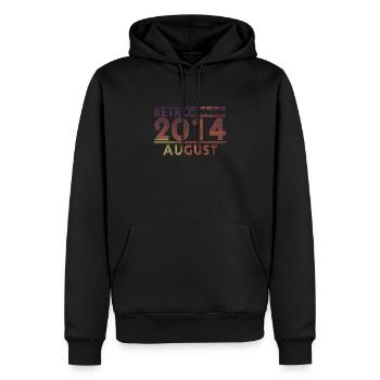Anniversaire rétro août 2014 - Ligne coucher de soleil - Sweat à capuche Premium bio Homme - noir - Devant - Nico (187cm)